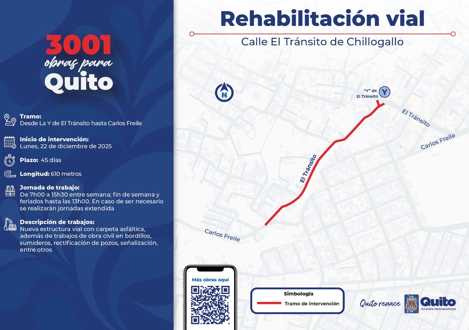 Mapa trabajos calle El Tránsito de Chillogallo