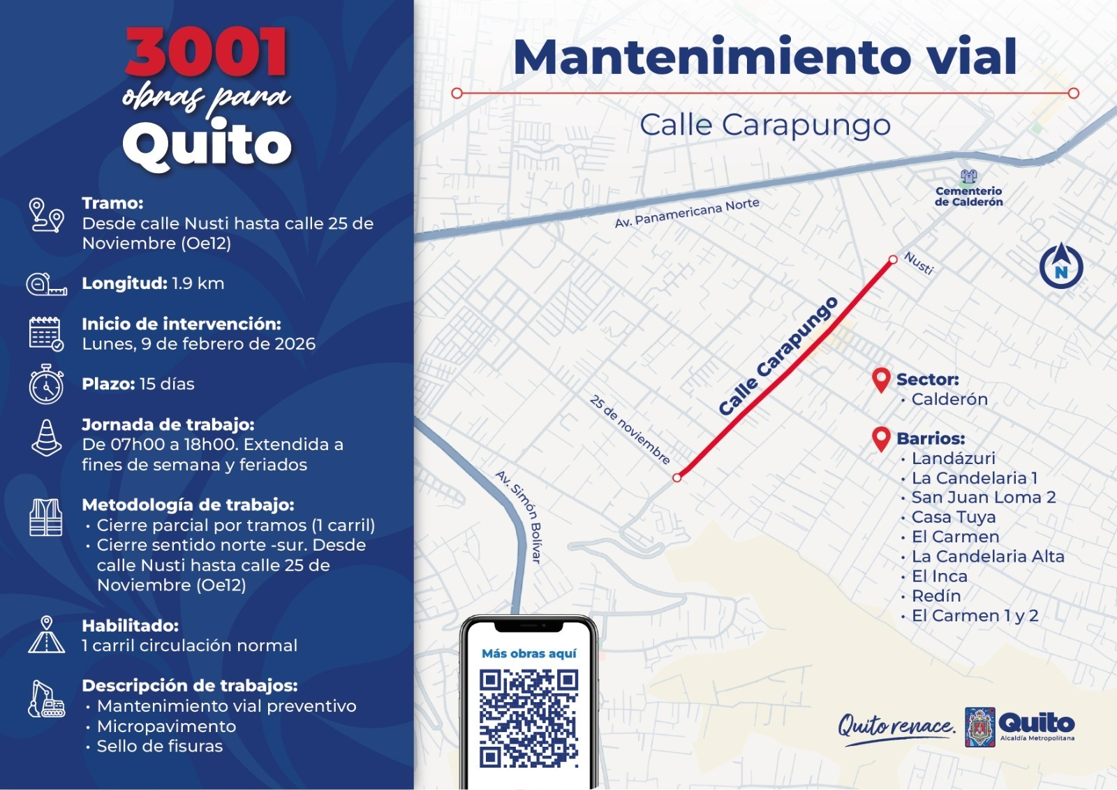 Foto intervención mantenimiento vial - Av. De los Narcisos / Av. Simón Bolívar / Calle Carapungo