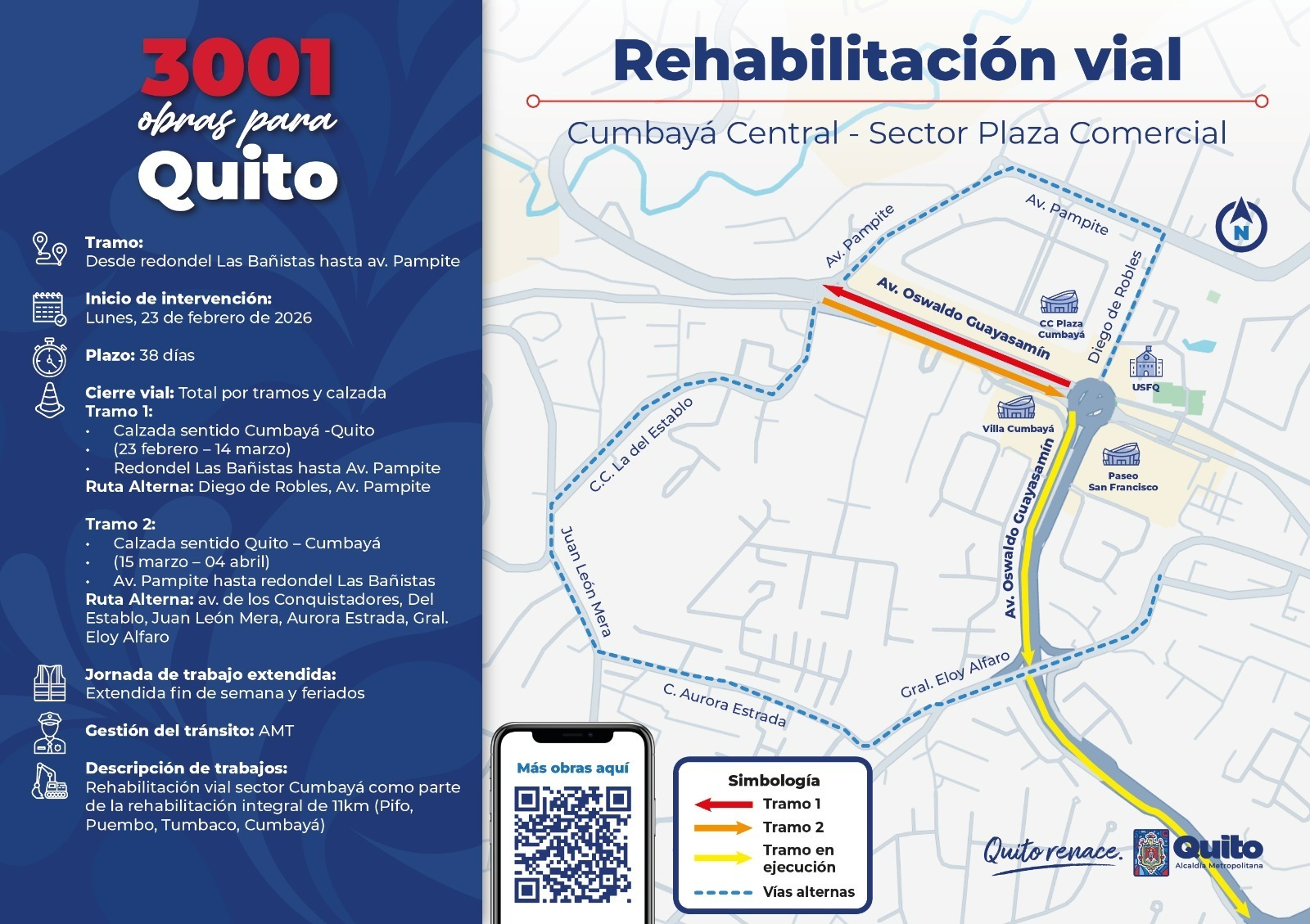 Foto intervención rehabilitación vial av. Oswaldo Guayasamín - sector comercial Cumbayá