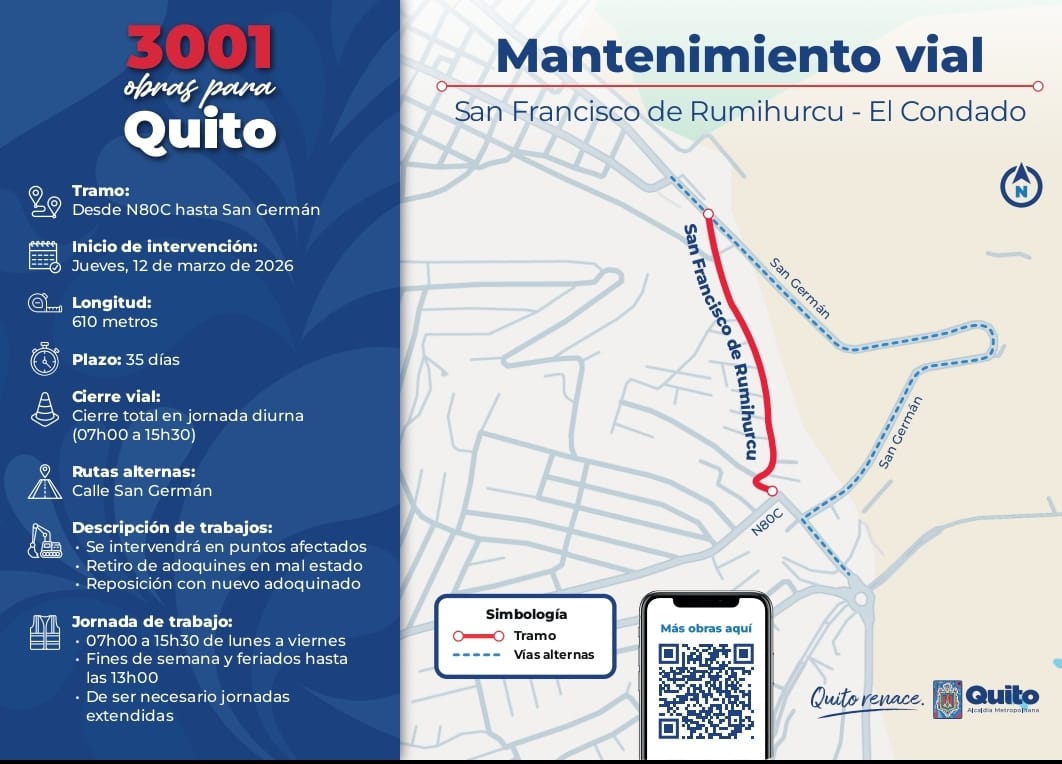 Mantenimiento vial en la calle San Francisco de Rumihurco, sector El Condado