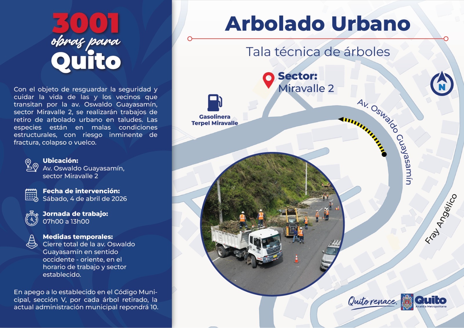 Foto intervención retiro de árboles en av. Oswaldo Guayasamín