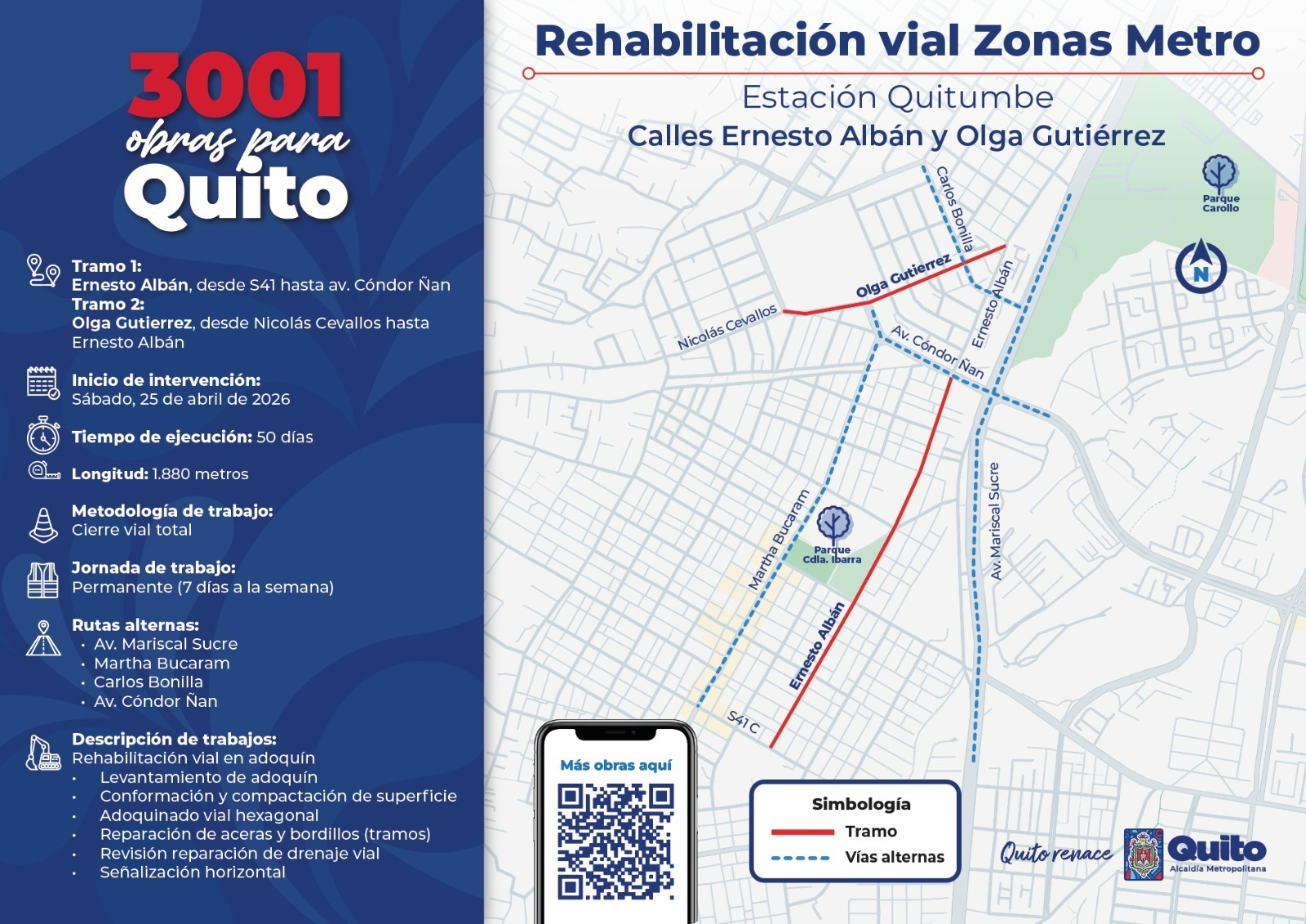 Personal de la Epmmop realizando trabajos de rehabilitación vial y cambio de adoquín en los accesos a la Estación Quitumbe