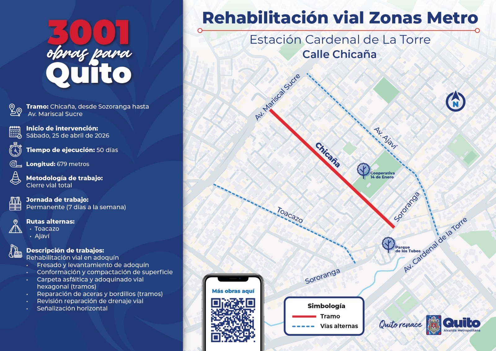 Maquinaria de la Epmmop realizando trabajos de rehabilitación asfáltica en las calles Chicaña y Sozoranga