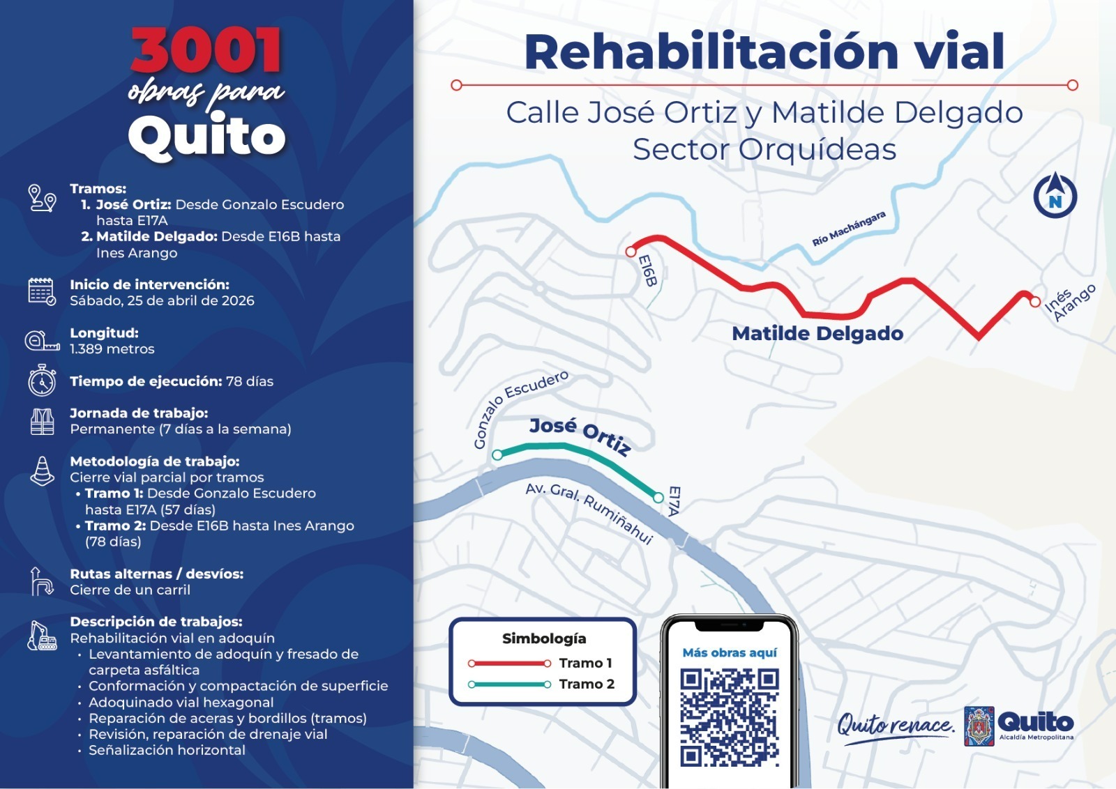 Personal de la Epmmop realizando trabajos de retiro de adoquín y rehabilitación vial en el barrio Orquídeas