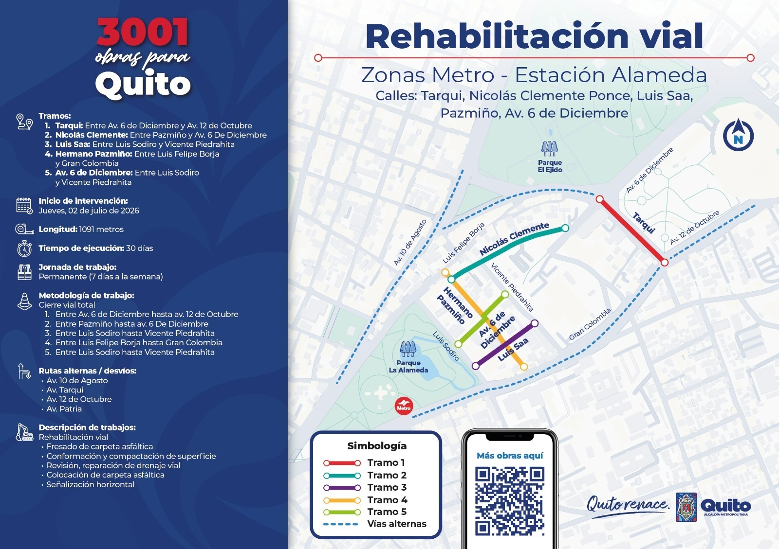 Intervención vial en sector Alameda, calles de conexión a la estación del Metro y Asamblea Nacional