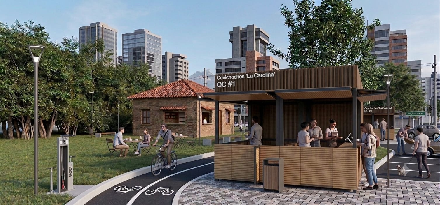Avance de trabajos para la reubicación de quioscos comerciales en el parque metropolitano La Carolina